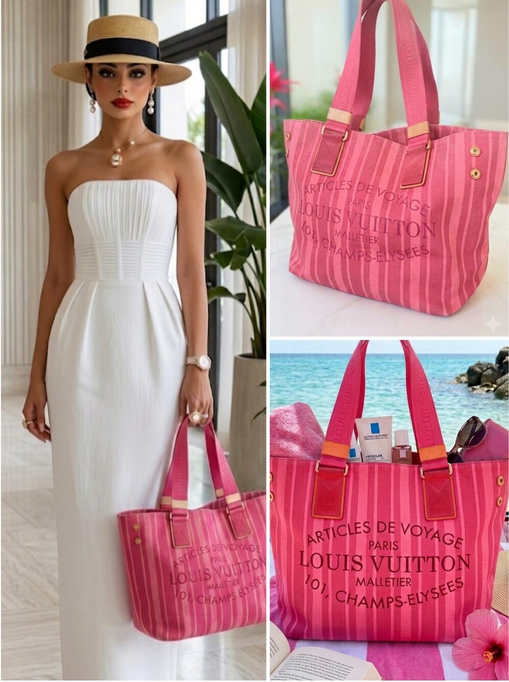 Louis Vuitton Limited Edition Pink Rayures Articles De Voyage Cabas Tote Bag ✨